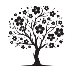 Cherry Blossom Tree Silhouette Vector Art Symbolizing Spring Season