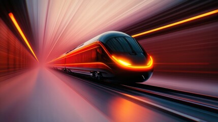 AI-controlled neon train speeding through a futuristic cyber landscape