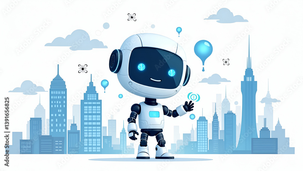 Poster cute vector illustration of large-scale autonomous ai frameworks: a simple flat design showcasing in