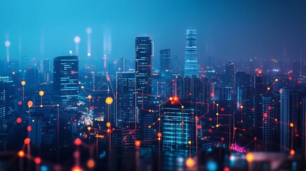 urban skyline and data chart fusion showcasing the interconnected structure of global finance economic development market innovation and wealth growth strategies