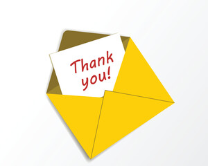 Yellow envelope with thank you, greetings concept, vector illustration design background