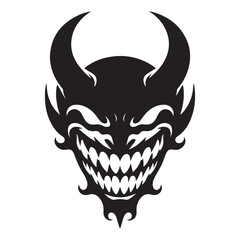 Terrifying Silhouette of Devil Face with Horns and Sharp Teeth