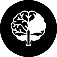 Stylized brain depiction within a circular frame symbolizing thought duality