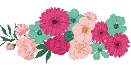 Realistic bouquet with roses and gerbera flowers