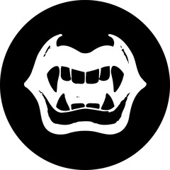 Abstract illustration of a menacing mouth with sharp teeth in a black circle