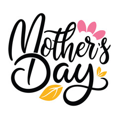Stylish black calligraphy text "Mother's Day" on white background. Perfect for greeting cards, posters, gifts, and holiday-themed print or digital designs.