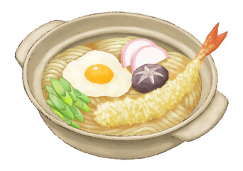 鍋焼きうどん イラスト　色鉛筆