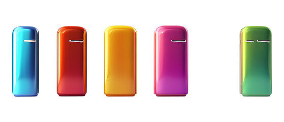 Pack of Fridge set of Five Different Poses set Against Transparent Background for Appliance Branding, Home Product Design, or Kitchen Interior Projects