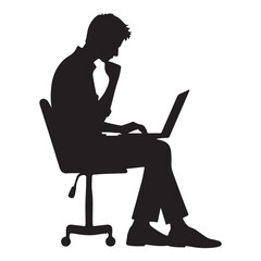 Silhouette of a Man Using Laptop Representing Technology and Work