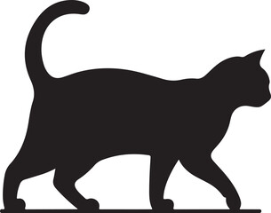 Black feline silhouette illustration of a cute domestic pet animal