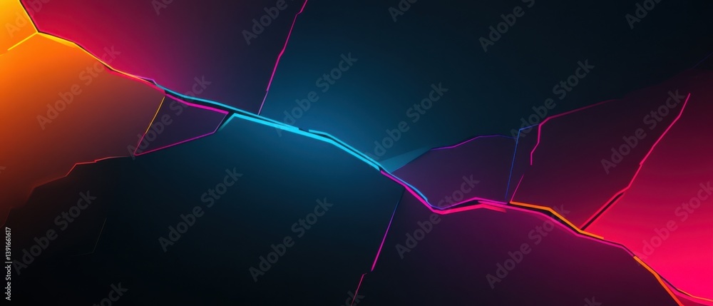 Poster abstract geometric background with vibrant neon colors, featuring a modern and futuristic design wit