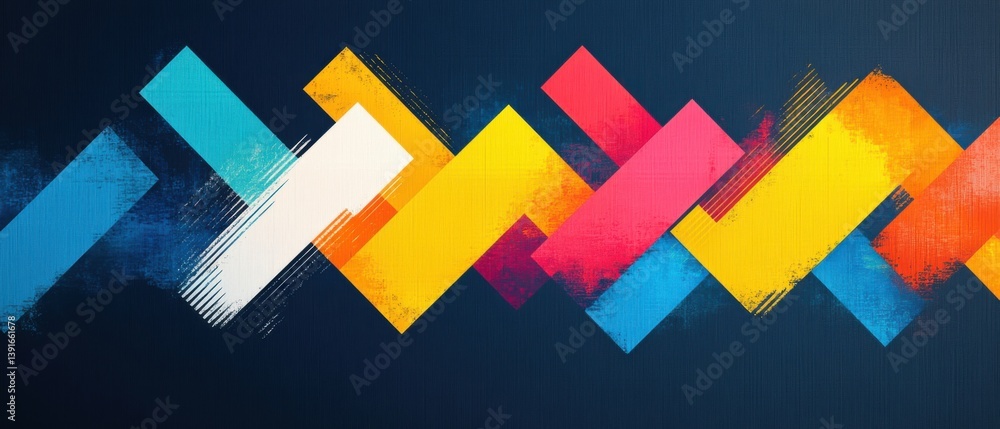 Poster vibrant abstract background with colorful geometric shapes and brush stroke texture on dark blue, cr