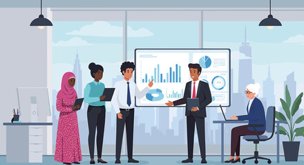 Obraz premium Business team working with large display