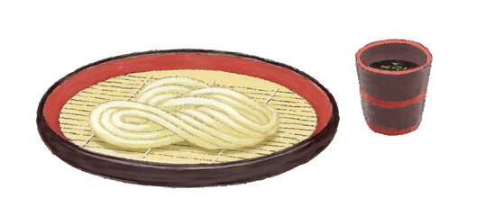 ざるうどん イラスト　色鉛筆