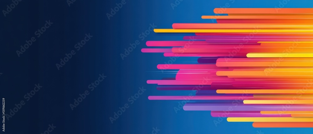 Poster abstract colorful lines on blue background, dynamic motion graphic design with vibrant gradient, mod
