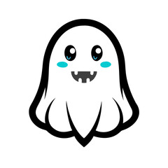 Obraz premium Cute smiling ghost cartoon character with a cheerful expression for Halloween concept