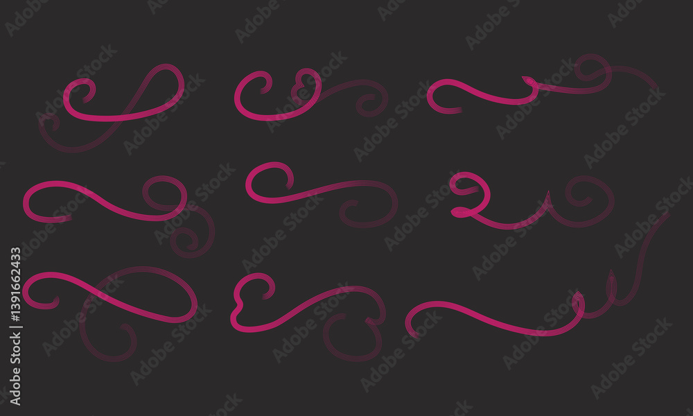 Fototapete swirling lines and ornamental curls. abstract calligraphic doodled dividers set.flourish decorative 