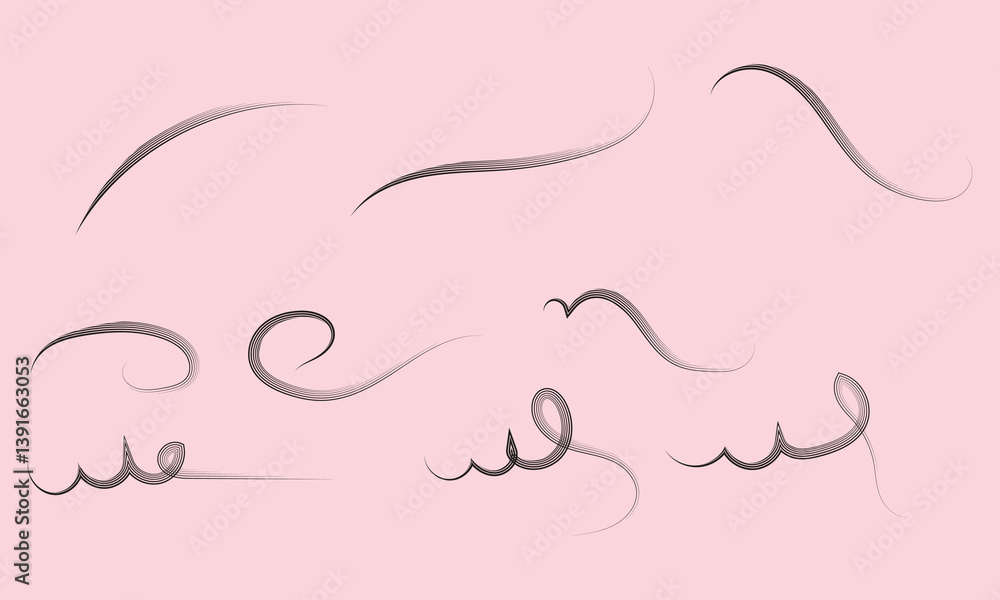 Fototapete swirling lines and ornamental curls. abstract calligraphic doodled dividers set.flourish decorative 