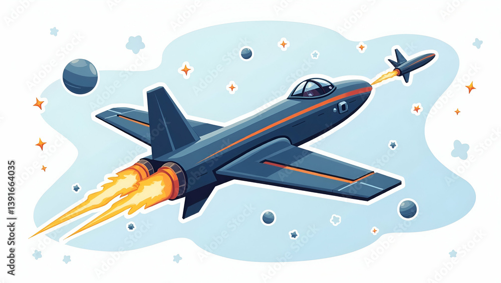 Aufkleber exploring the cosmos: a cute vector illustration of advanced spacecraft and deep space missions unve