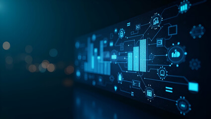 Elegant digital visualization portraying tech disruption in finance through advanced fintech integration revolutionary digital banking and comprehensive data analytics for strategic market impact in  