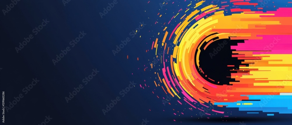 Poster abstract colorful circle with motion effect on dark blue background concept of technology, data stre
