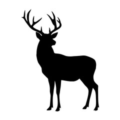 Minimalist silhouette of a majestic stag with large antlers. Elegant black vector design, perfect for logos, tattoos, wildlife icons, or nature-themed prints.