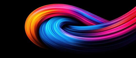 Fototapeta premium Abstract colorful swirl on black background, vibrant fluid design with smooth gradient, modern artistic concept