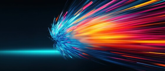 Obraz premium Abstract colorful explosion with light trails on dark background Concept of speed, data flow, and technology innovation