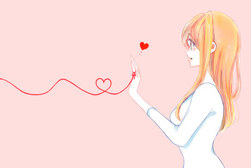 運命の赤い糸を結んだ女性　横側