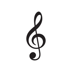 A minimalist black and white line drawing of a musical treble clef symbol on a plain white background