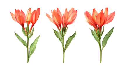 Pack of Paintbrush set of Three Different Poses set Against Transparent Background for Floral Branding, Garden Promotion, or Nature Design Projects
