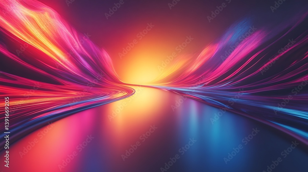 Poster colorful light flow: a vibrant visual of streams of colored light gracefully flows across the image,