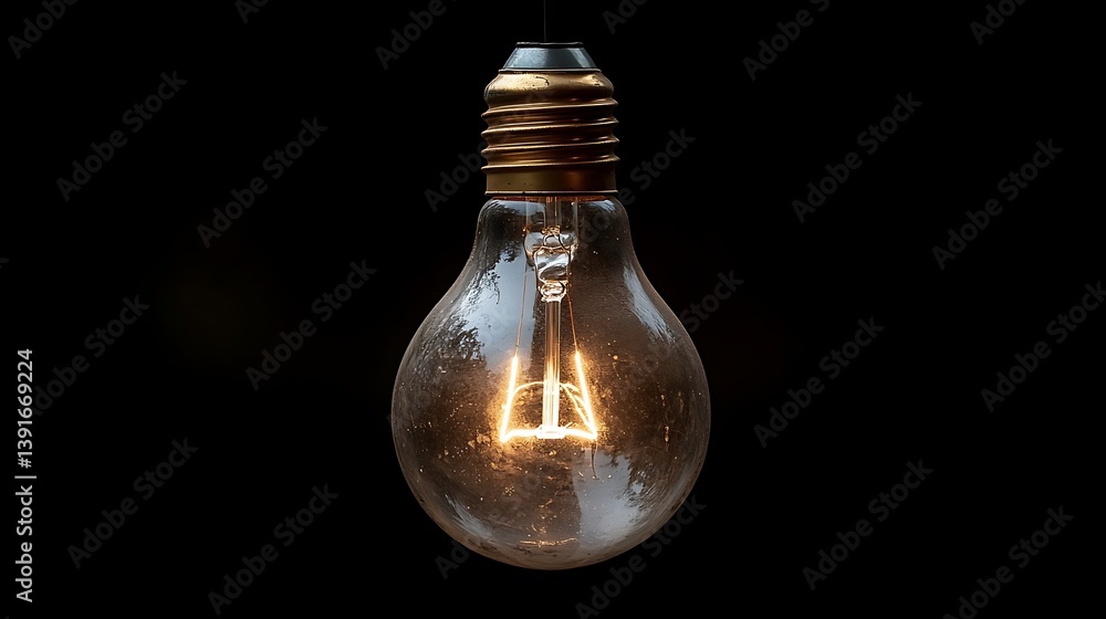 Poster illuminating idea: a single, glowing light bulb against a stark backdrop, symbolizing ideas and inno