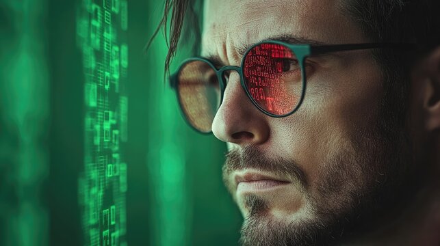 Cyberpunk hacker infiltrating a high-tech government database