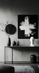 black and white living room