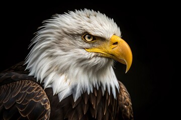 Obraz premium Bald eagle with sharp yellow beak and piercing gaze