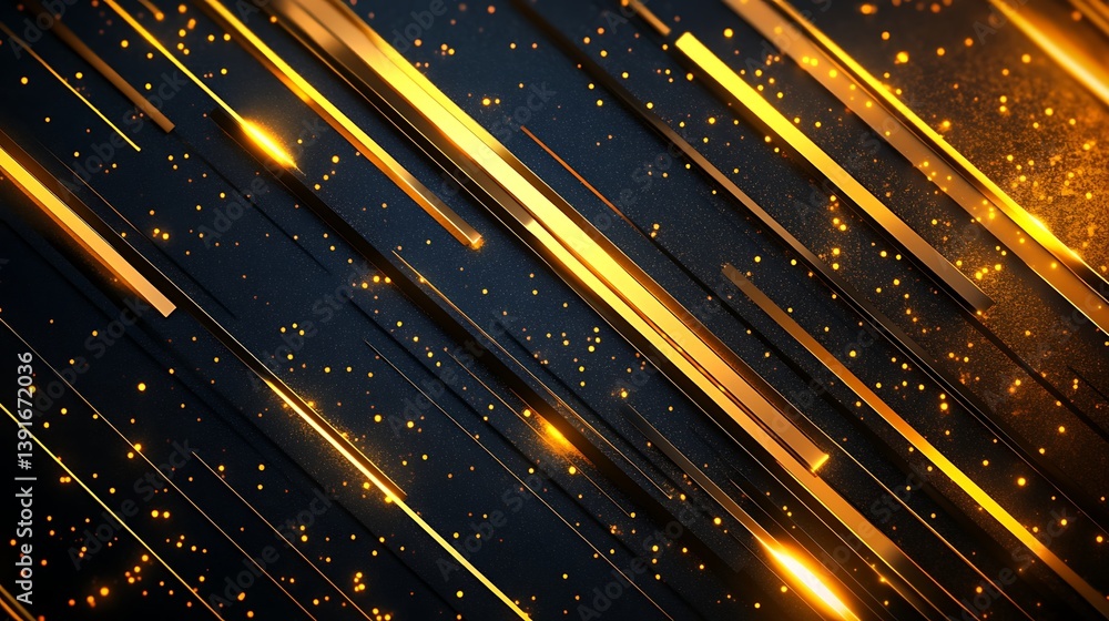 Poster golden lines and glittering particles: a visually stunning digital composition of diagonal lines ado