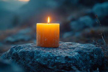  warm candlelight on stone,