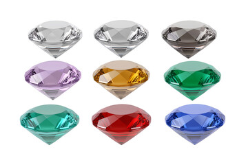 Fototapeta premium Colorful Diamond Jewels Collection Isolated on White or Transparent Reflecting Light