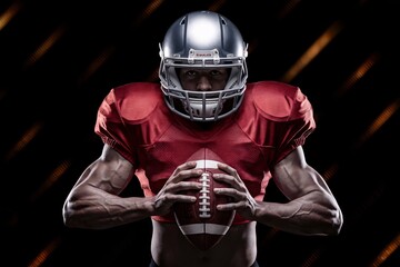 Football Player in Red Uniform Holding Ball, Ready for Action