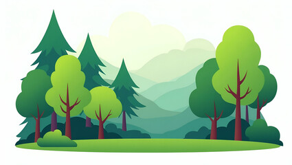 High-Resolution Flat Vector Illustration of Expansive Lush Green Forests: Capturing Serenity, Refined Foliage, and a Sophisticated Ecosystem in a Cute Business Style