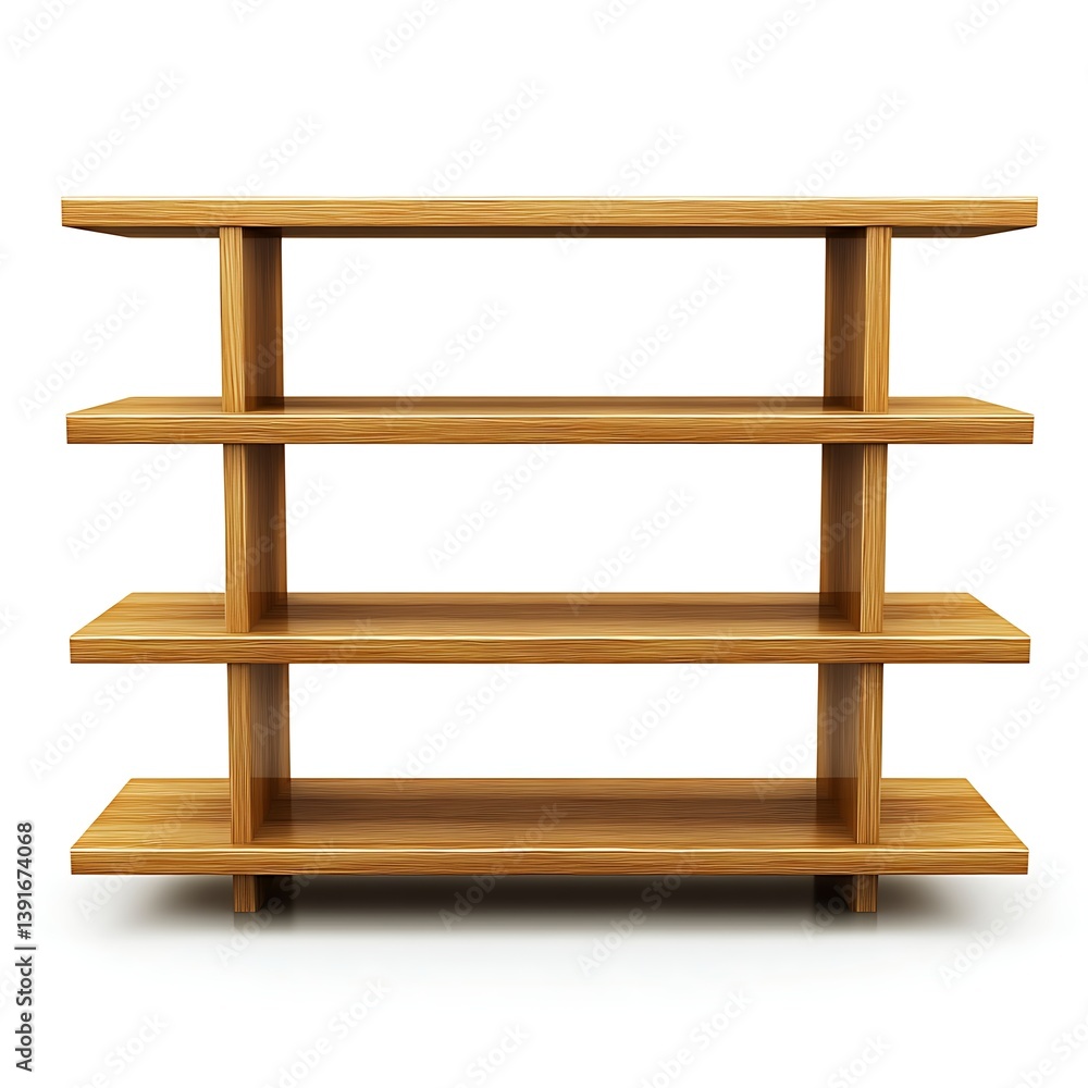 Poster simple wooden bookshelf: a minimalist wooden bookshelf with clean lines and open shelving, embodying