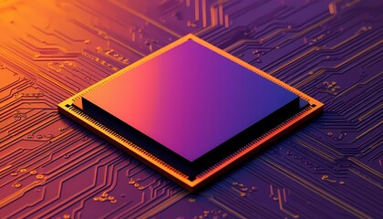 Computer chip with circuit background in modern digital design