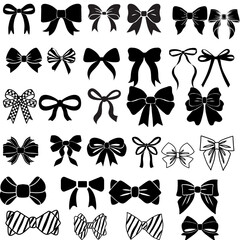 Set of bow silhouettes. Vector black ribbon icons line art
