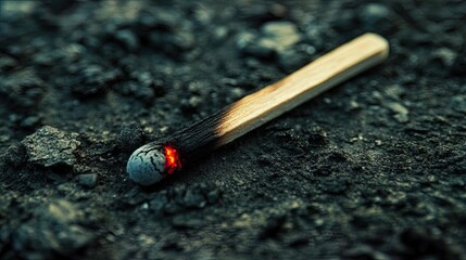 A burnt-out matchstick lying on the ground, its light extinguished