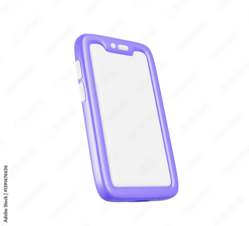 Aufkleber 3d mobile phone icon with white screen isolated on blue background. smartphone render app mockup wit