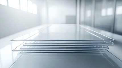 Transparent Glass Sheets Stacked with Soft Light Reflection