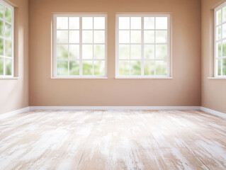 Fototapeta premium Bright and spacious empty room with large windows and natural light streaming in