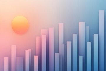 Fototapeta premium Abstract financial graph with rising bars against a colorful sunset gradient background depicting growth and opportunity in the business world