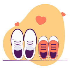 A loving family's shoes side-by-side, symbolizing togetherness and love, with a warm yellow background and simple line art style.